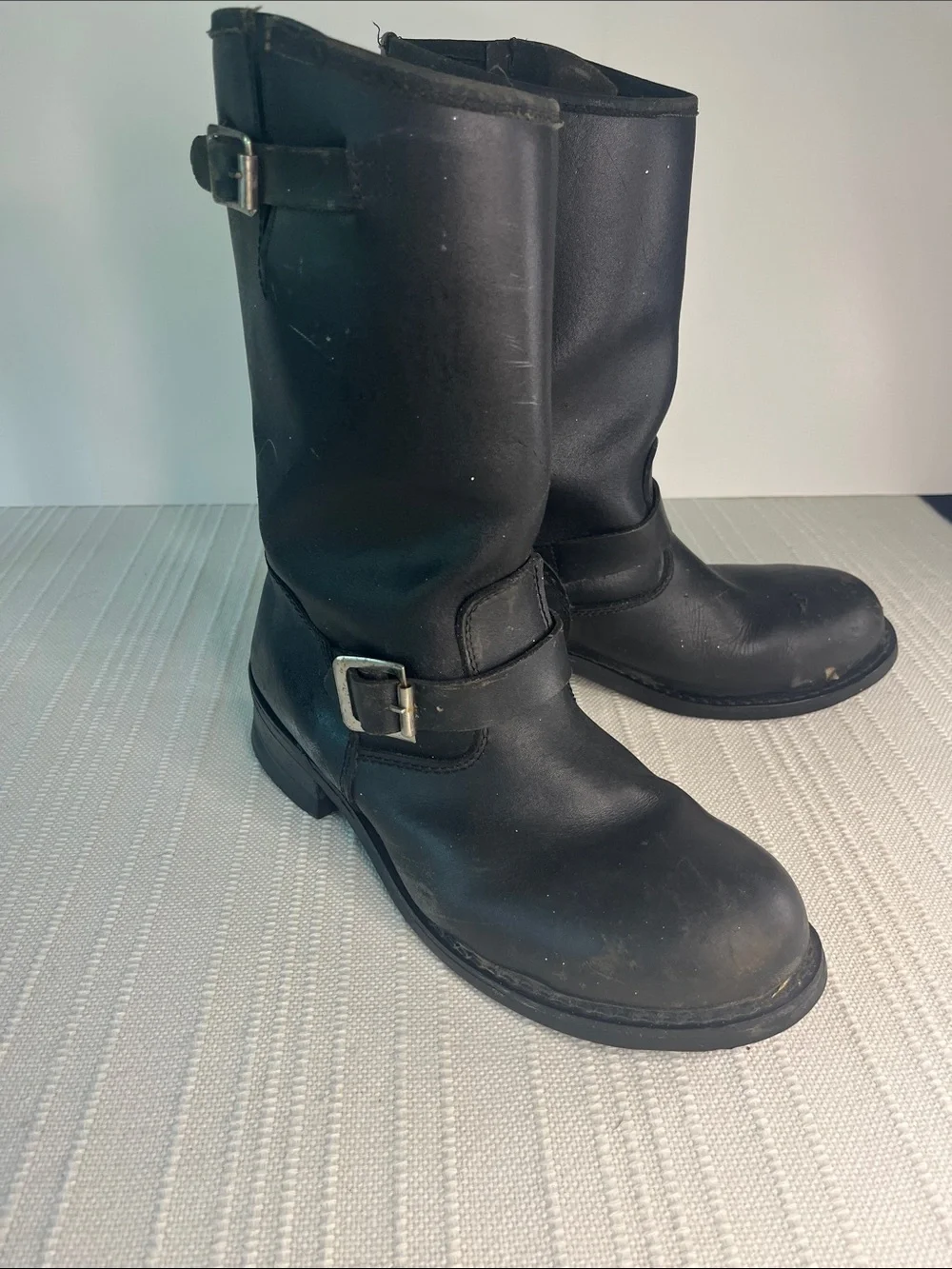 Motorcycle MENS  classic  Black Leather Mid-Calf Engineer Boots, sz 9.5 E wide